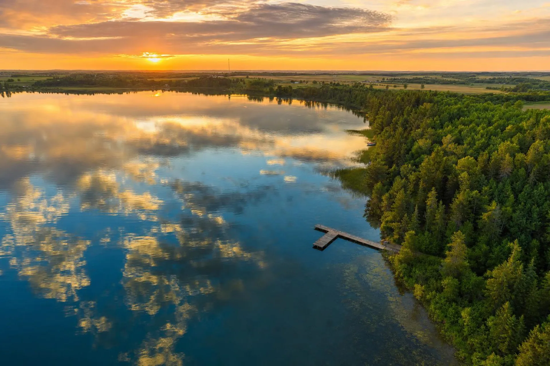 Sunset over a pristine Minnesota lake in Otter Tail County